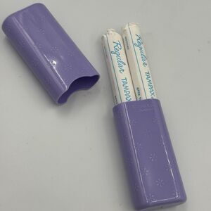 TAMPAX TAMPON CASE HOLDER Floral Purple Hard Plastic Vintage